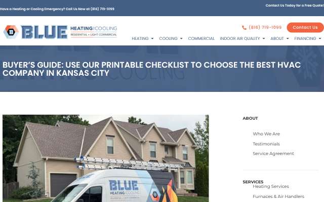 Blue Heating and Cooling's page as the assistant saw it