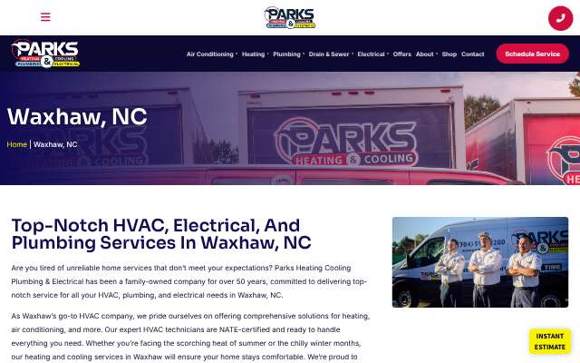 Parks Heating Cooling Plumbing & Electrical's page as the assistant saw it