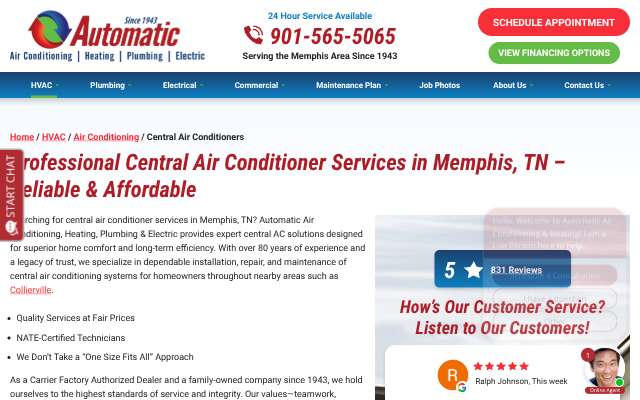 Automatic Air Conditioning, Heating, Plumbing & Electric's page as the assistant saw it