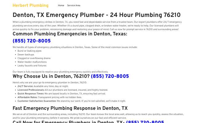 Herbert Plumbing of Denton's page as the assistant saw it