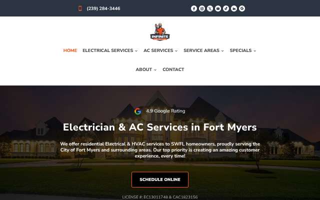 Infinite Electric & Air's page as the assistant saw it