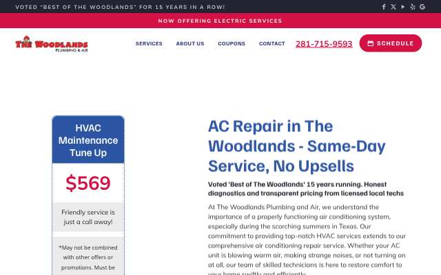 Woodlands Plumbing & Air's page as the assistant saw it