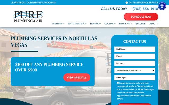 Pure Plumbing & Air's page as the assistant saw it