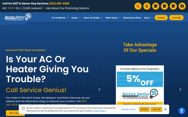 Service Genius's page as the assistant saw it