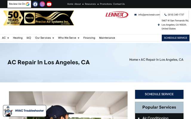 Precise Air Systems's page as the assistant saw it