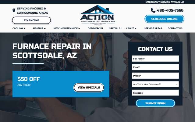 Action Mechanical's page as the assistant saw it