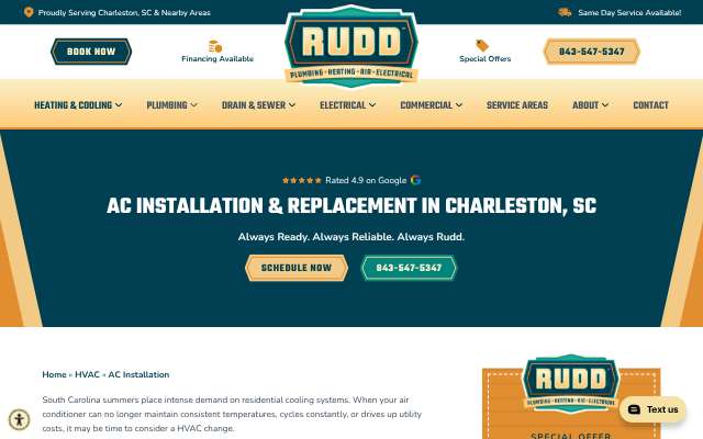 Rudd Plumbing Heating Air & Electrical's page as the assistant saw it