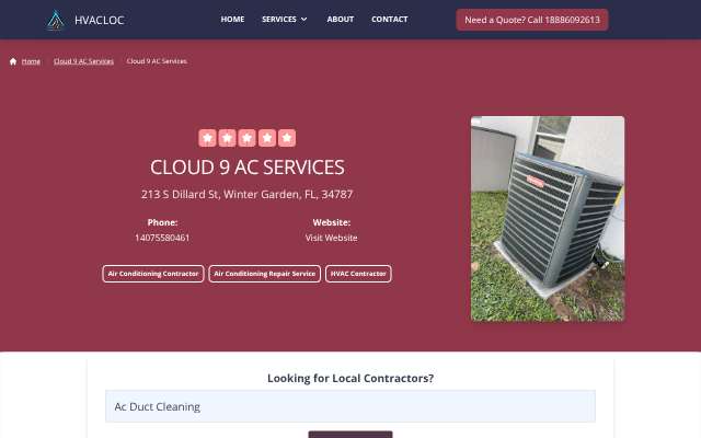 Cloud 9 AC Services's page as the assistant saw it