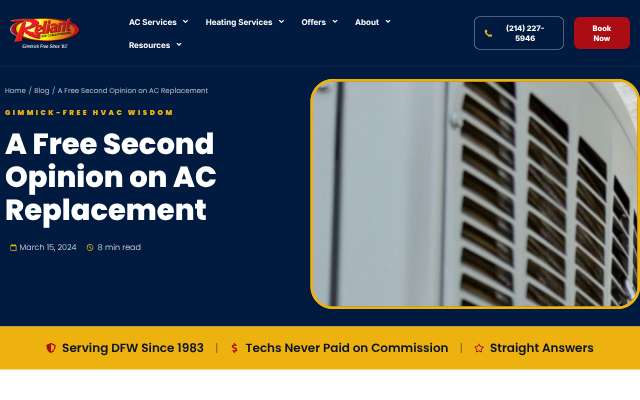Reliant Air Conditioning's page as the assistant saw it