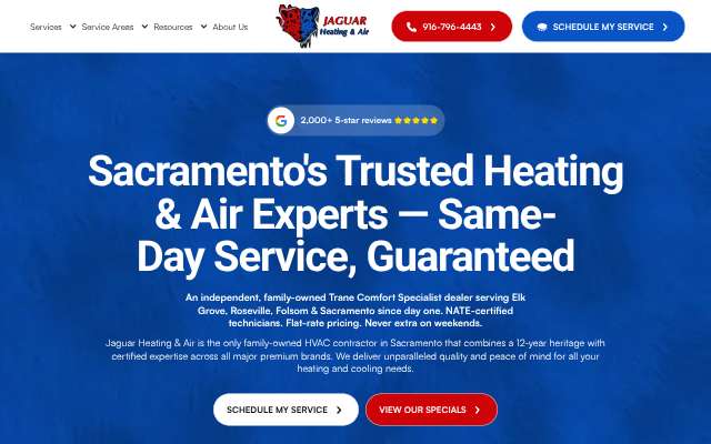 Jaguar Heating & Air, Inc.'s page as the assistant saw it