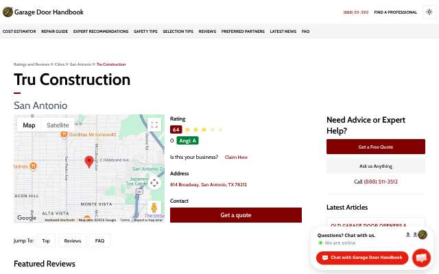 Tru Construction's page as the assistant saw it