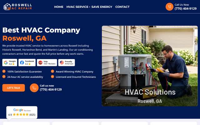 Roswell AC Repair's page as the assistant saw it