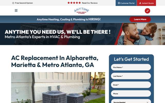 Anytime Heating, Cooling and Plumbing's page as the assistant saw it
