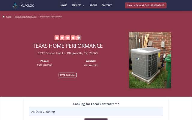Texas Home Performance's page as the assistant saw it