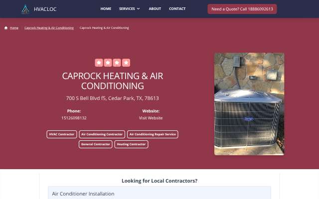 Caprock Heating & Air Conditioning's page as the assistant saw it