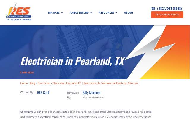 Residential Electrical Services's page as the assistant saw it