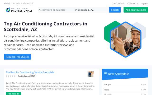 Comfort World Air Conditioning and Heating's page as the assistant saw it