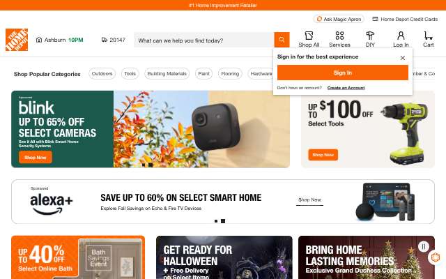 The Home Depot HVAC Installation's page as the assistant saw it