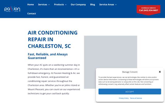 Passion Heating & Air's page as the assistant saw it