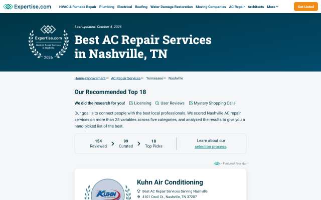 Kuhn Air Conditioning's page as the assistant saw it