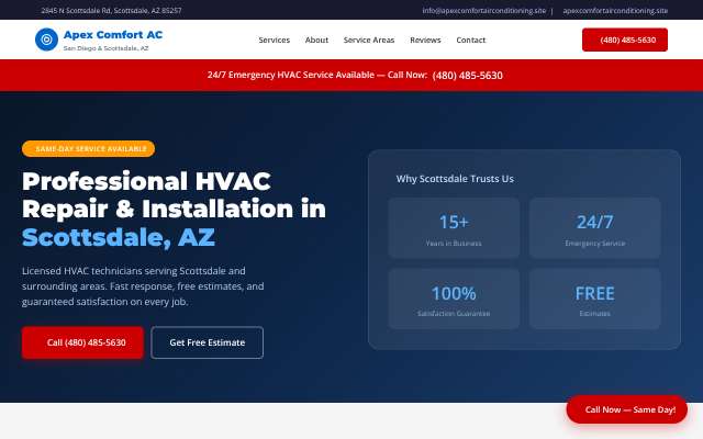 Apex Comfort Air Conditioning's page as the assistant saw it
