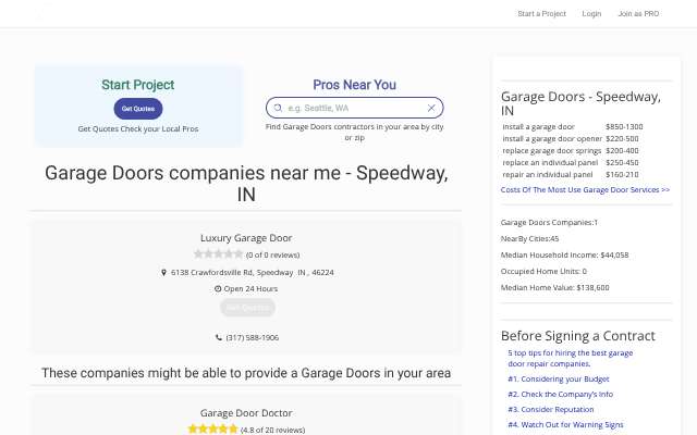 Precision Overhead Garage Door Service (Noblesville)'s page as the assistant saw it