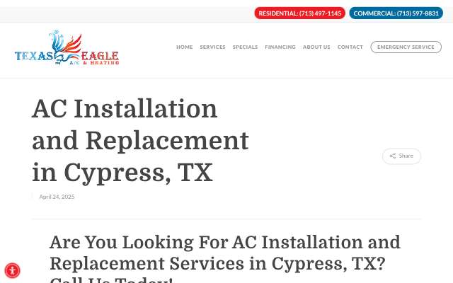 Texas Eagle A/C & Heating's page as the assistant saw it