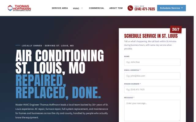 Thomas Hoffmann Air Conditioning & Heating's page as the assistant saw it
