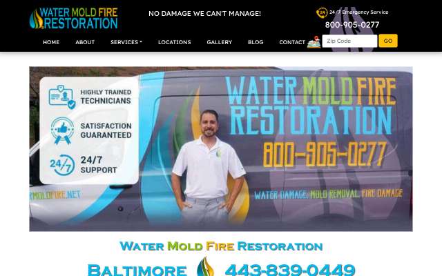 Water Mold Fire Restoration's page as the assistant saw it