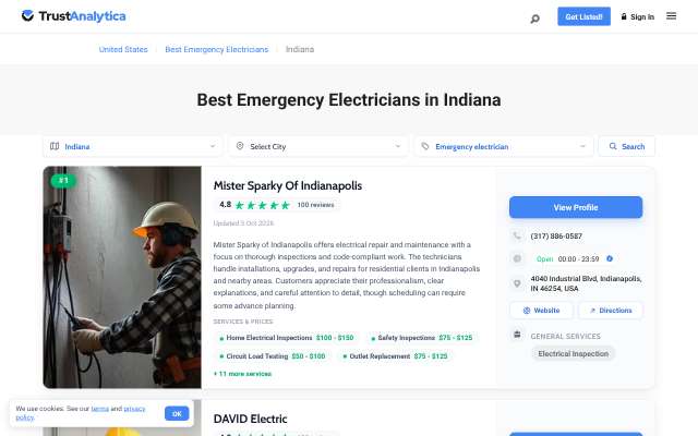 RU Electrical Service, Inc.'s page as the assistant saw it