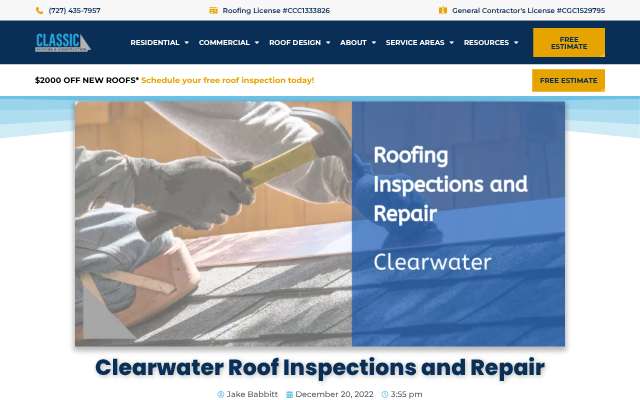 Classic Roofing & Construction's page as the assistant saw it