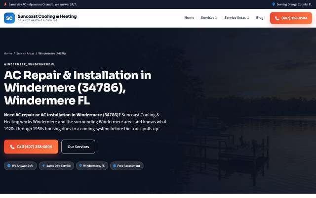 Suncoast Cooling & Heating's page as the assistant saw it