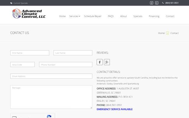 Advanced Climate Control's page as the assistant saw it