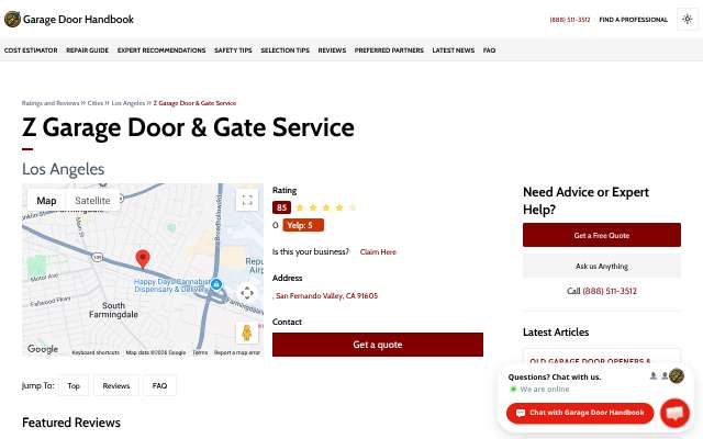 Z Garage Door & Gate Service's page as the assistant saw it