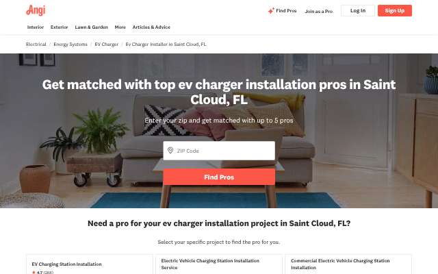 EV Pro Solutions's page as the assistant saw it