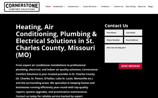 Cornerstone Comfort Solutions's page as the assistant saw it