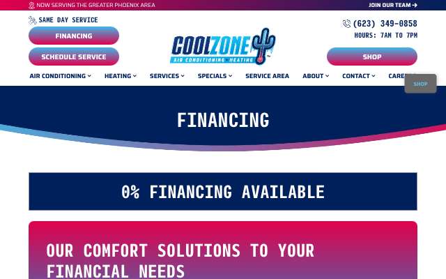 Cool Zone Air Conditioning & Heating's page as the assistant saw it