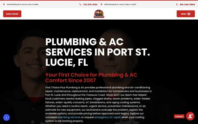 First Choice Plus Plumbing & Air's page as the assistant saw it