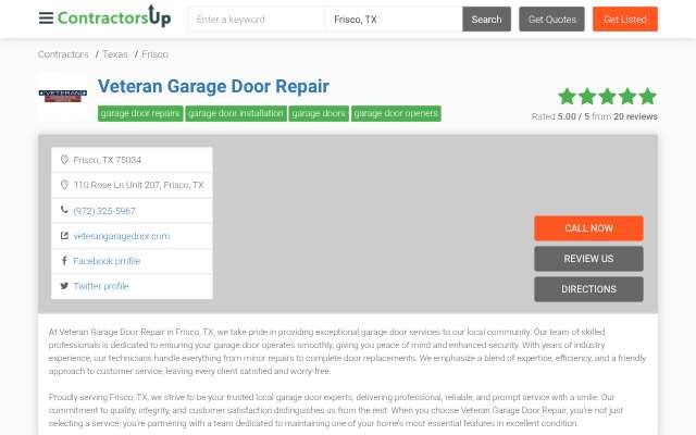 Page cited for Veteran Garage Door Repair