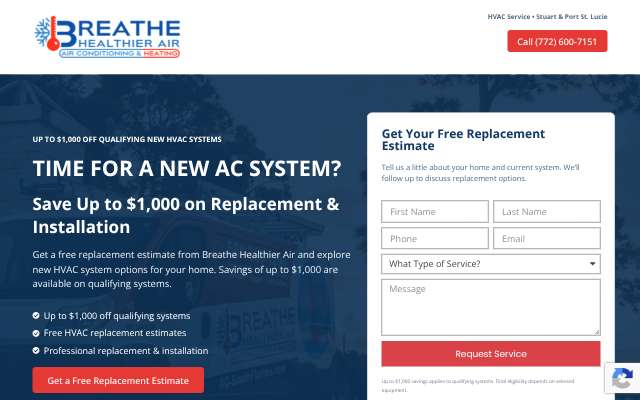 Breathe Healthier Air's page as the assistant saw it