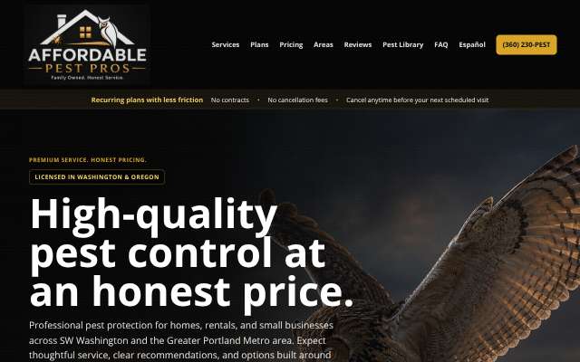 Affordable Pest Pros's page as the assistant saw it