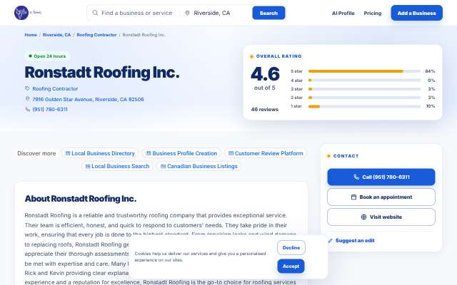 Page cited for Ronstadt Roofing Inc.