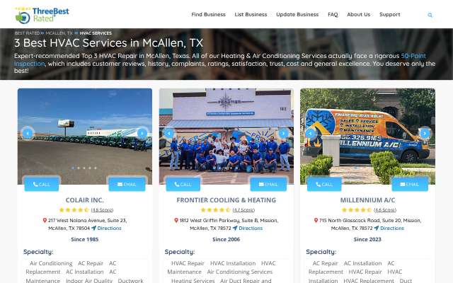 Frontier Cooling & Heating's page as the assistant saw it