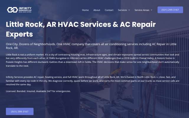 Infinity Services's page as the assistant saw it