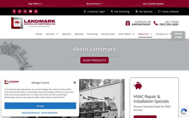 Landmark Heating & Air Conditioning, Inc.'s page as the assistant saw it