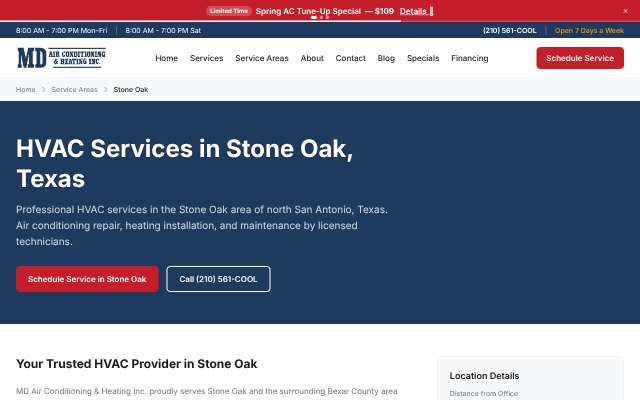 MD Air Conditioning & Heating's page as the assistant saw it