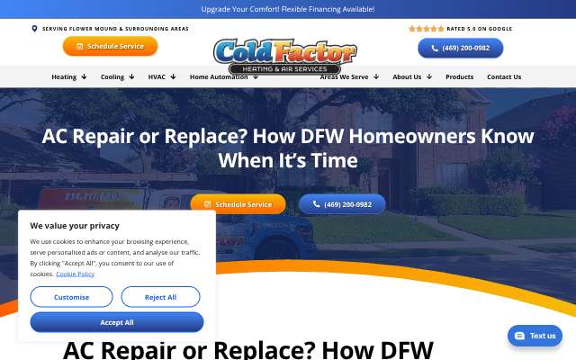Cold Factor Heating & Air's page as the assistant saw it