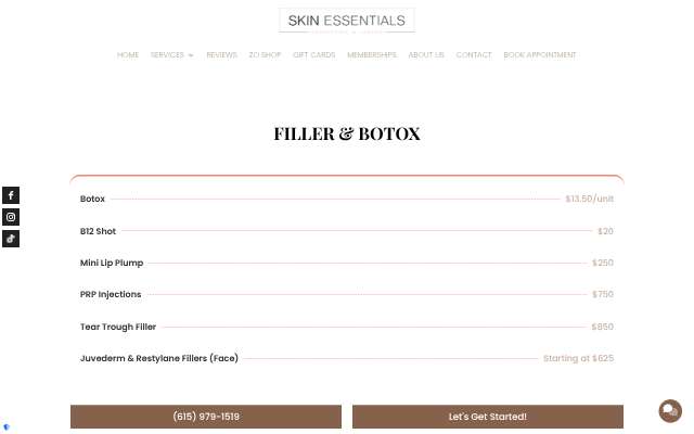 Skin Essentials (Brentwood)'s page as the assistant saw it