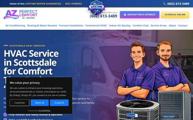 AZ Perfect Comfort Heating & Cooling's page as the assistant saw it