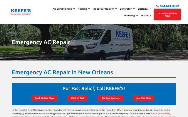 Keefe's Air Conditioning, Heating, Electrical, Generator & Plumbing's page as the assistant saw it